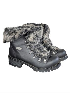 Vintage Y2K Lugz Faux Fur Lace Up Boots  | Chunky Grunge | Size 7.5